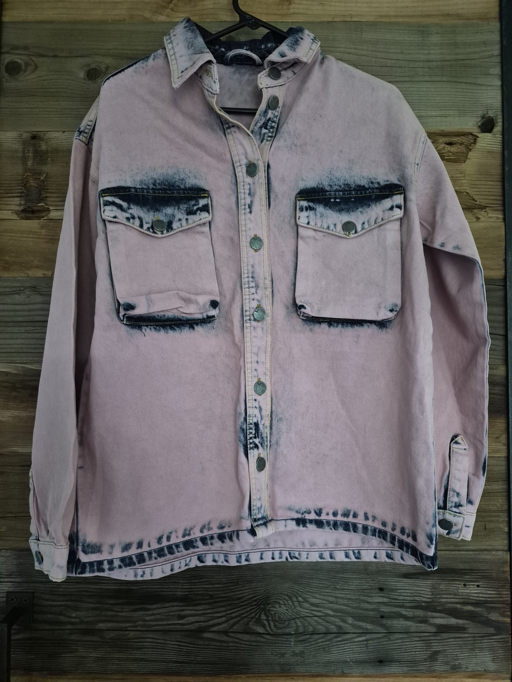 Pink Distressed Denim Overshirt Jacket